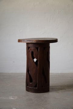 Vintage Hand Carved African Wooden Side Table / Pedestal, Early 20th Century