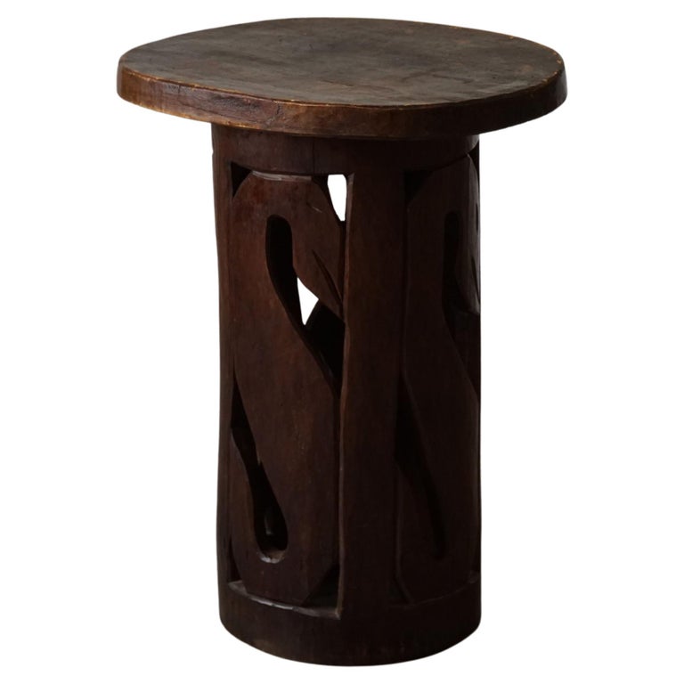 Vintage Hand Carved African Wooden Side Table / Pedestal, Early 20th