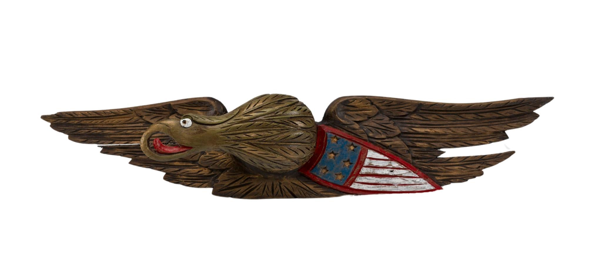 American Vintage Hand-Carved and Hand-Painted Bellamy Eagle with Shield For Sale