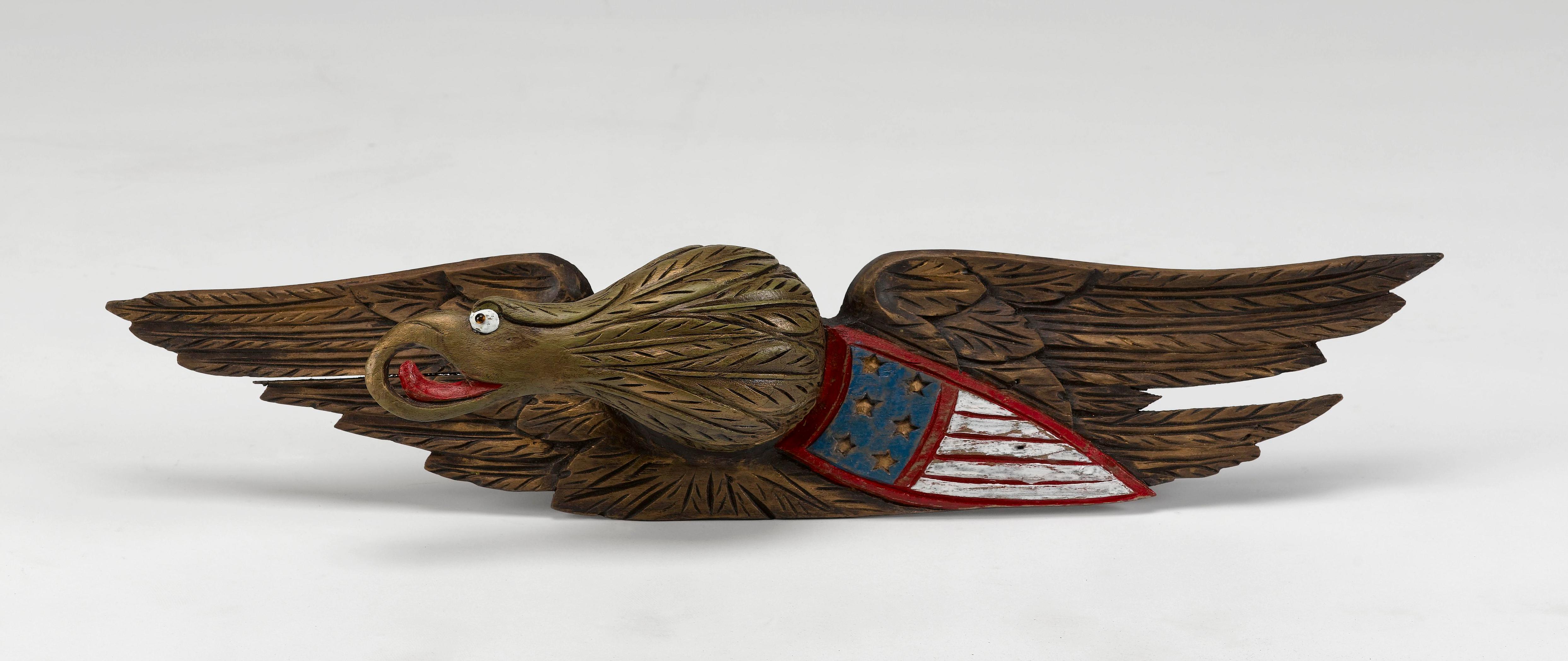 Vintage Hand-Carved and Hand-Painted Bellamy Eagle with Shield In Good Condition For Sale In Colorado Springs, CO