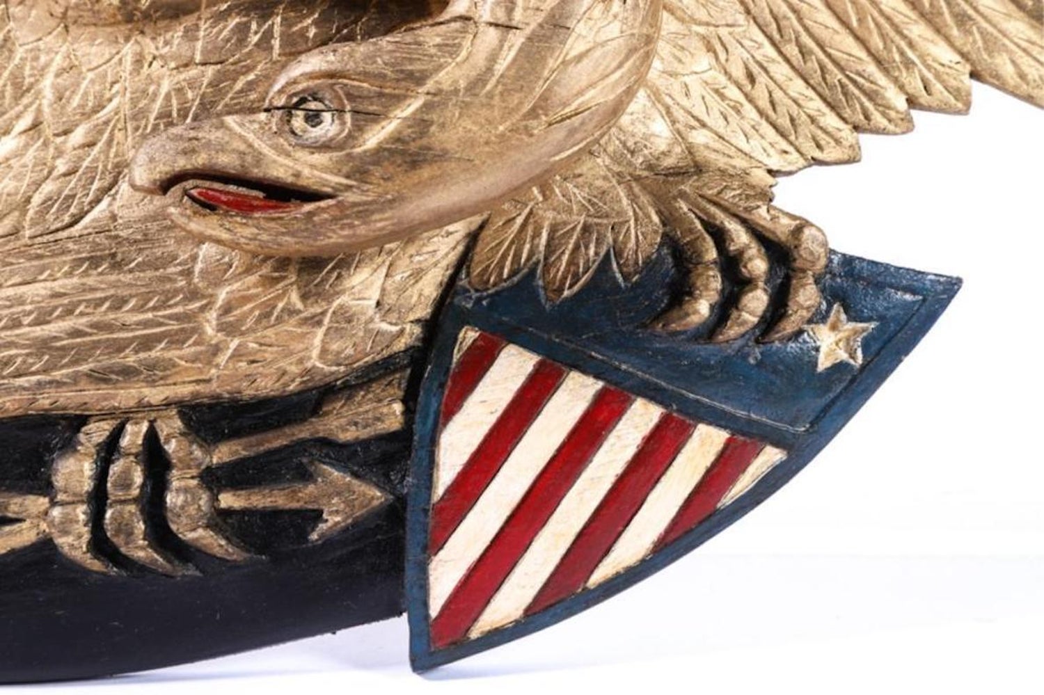 Vintage Hand Carved And Hand Painted Eagle With Arrows And American Shield At 1stdibs
