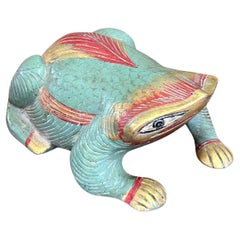 Vintage hand carved and hand painted wooden Frog Figurine