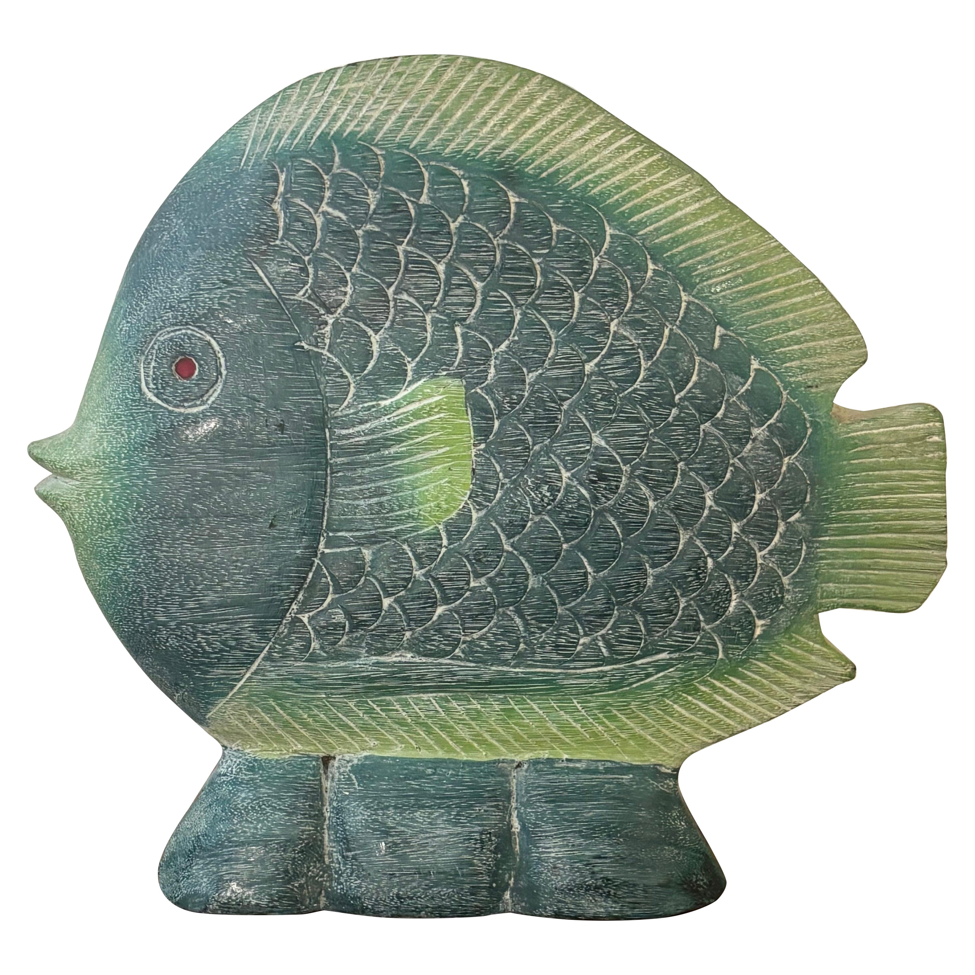 Vintage Hand Carved and Hand Painted Wooden Tropical Fish