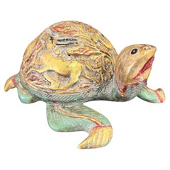 Figurita de tortuga de madera vintage tallada y pintada a mano.