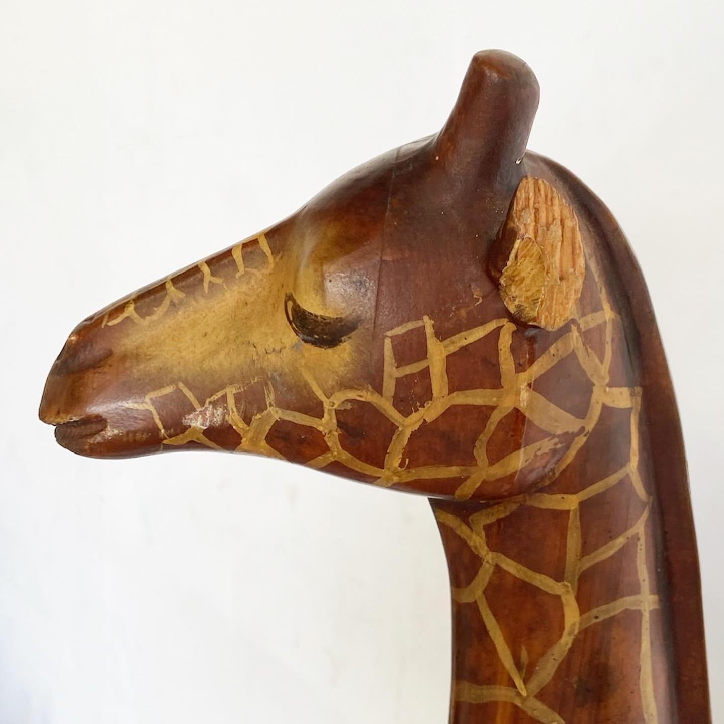 Vintage Hand Carved and Painted Giraffe Sculpture by Sarreid Ltd For Sale 4