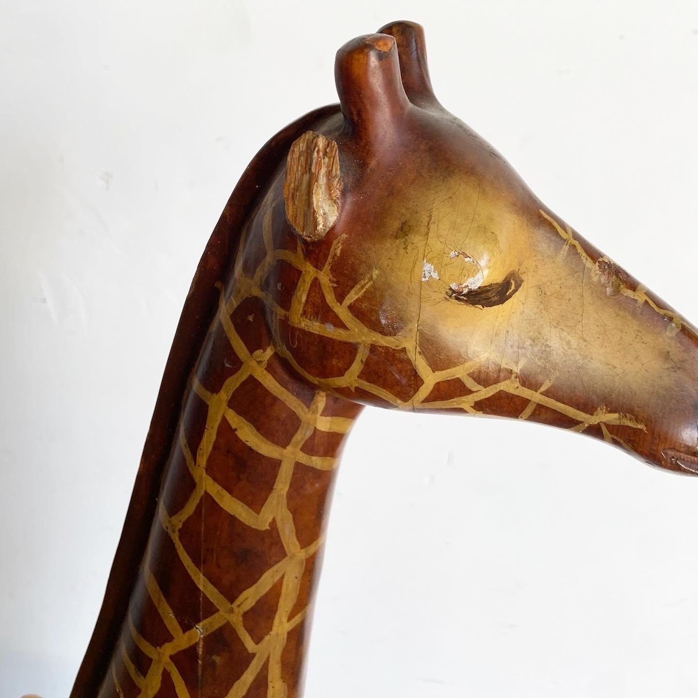 Vintage Hand Carved and Painted Giraffe Sculpture by Sarreid Ltd For Sale 1