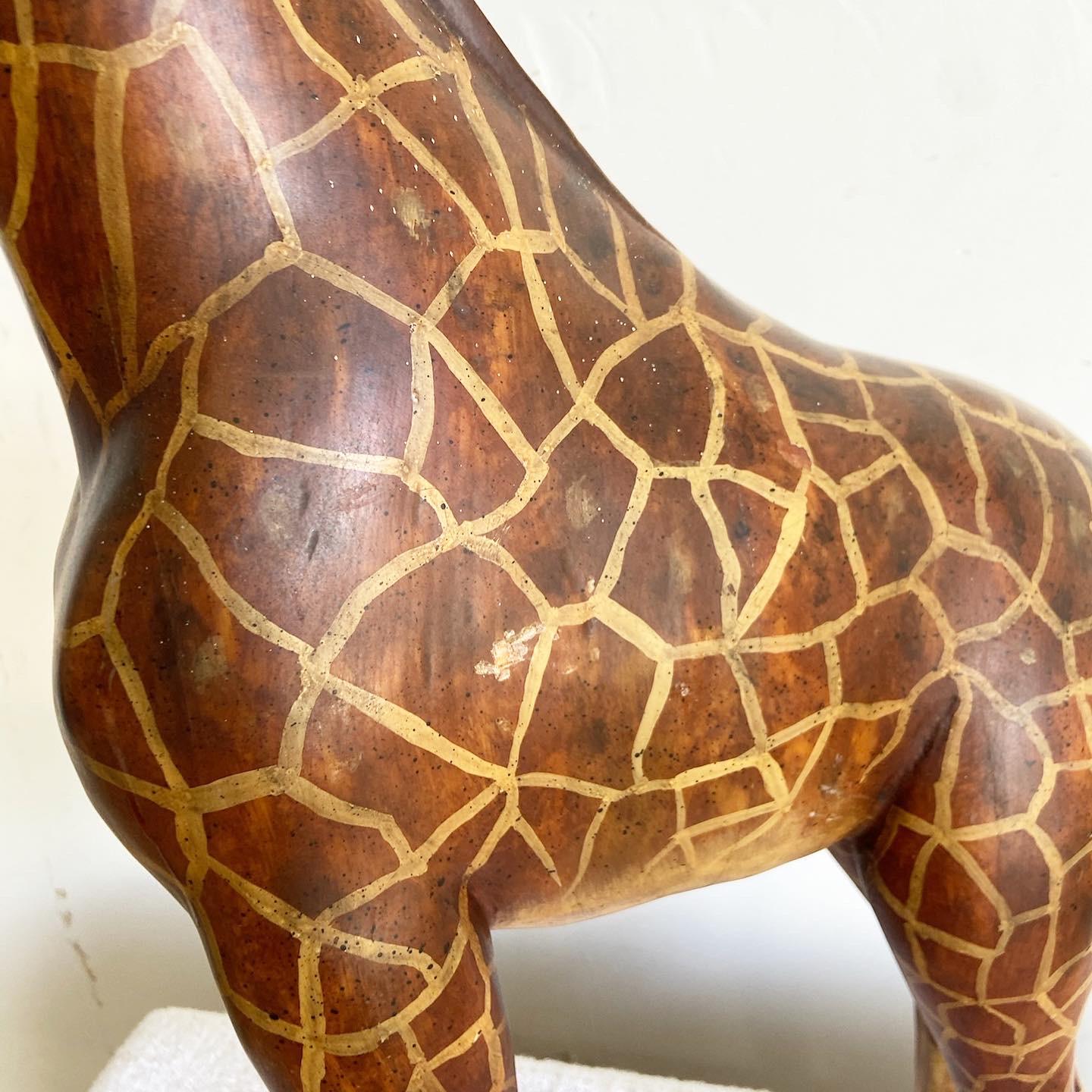Vintage Hand Carved and Painted Giraffe Sculpture by Sarreid Ltd For Sale 3