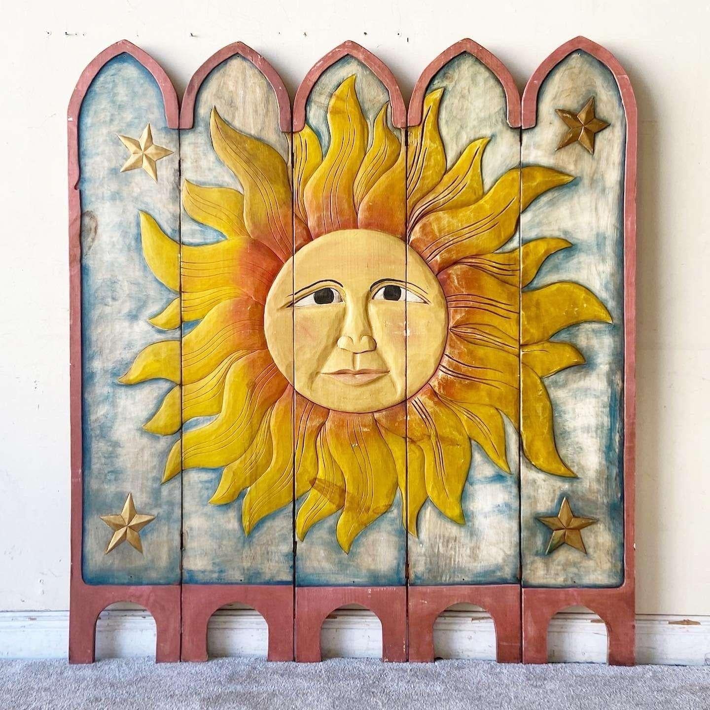 Vintage Hand Carved and Painted Sun Screen For Sale