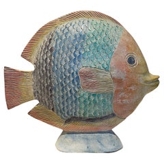 Vintage Hand Carved and Painted Wood Tropical Fish Sculpture