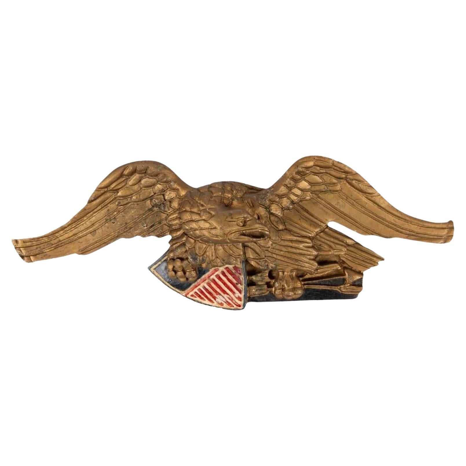 Vintage Hand-Carved and Painted Wooden Eagle with Shield and Arrows