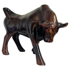 Vintage Hand Carved and Polished Wooden Bull