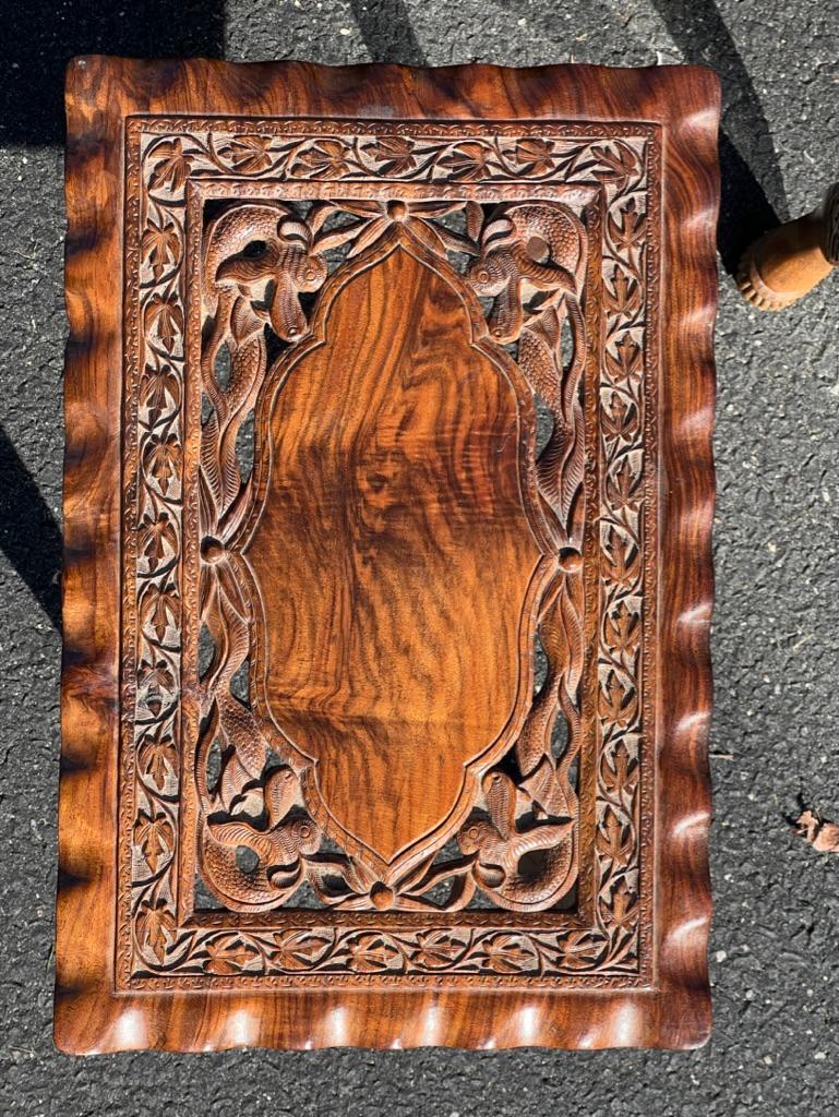 Vintage Hand Carved Asian Fruitwood Nesting Tables For Sale 1