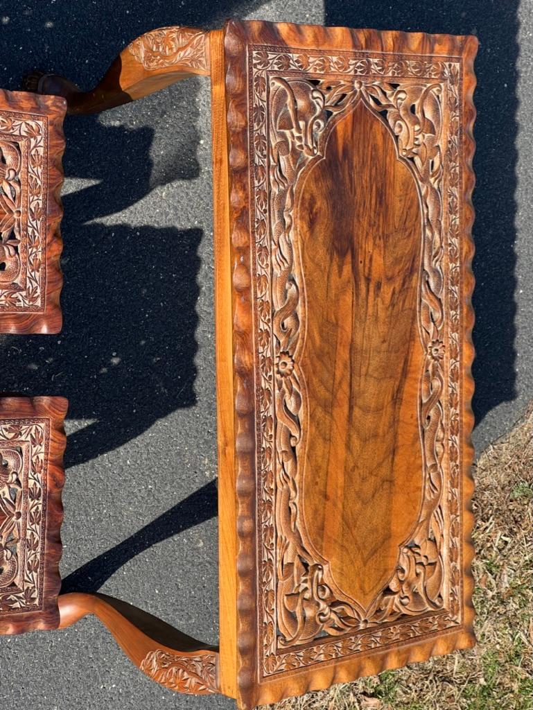 Vintage Hand Carved Asian Fruitwood Nesting Tables For Sale 3