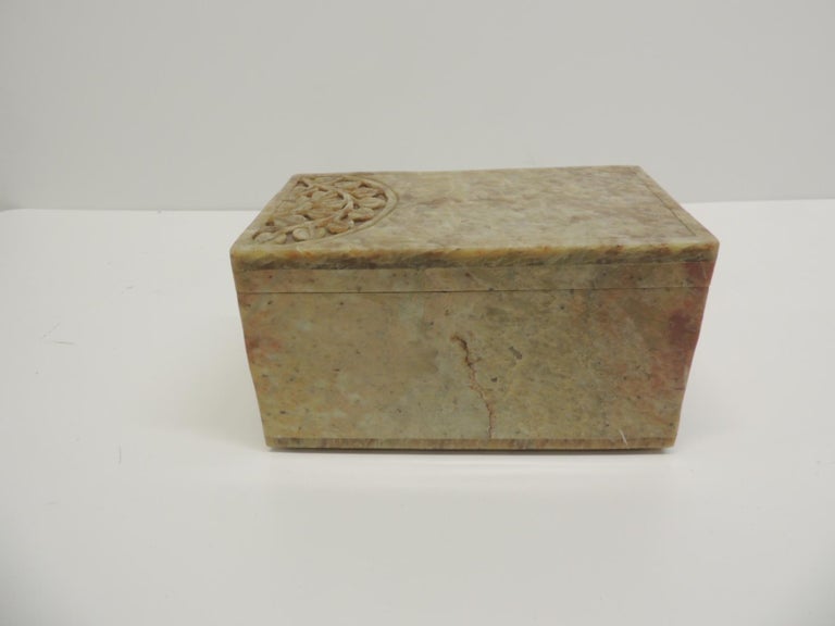 Vintage HandCarved Asian Soapstone Box For Sale at 1stDibs