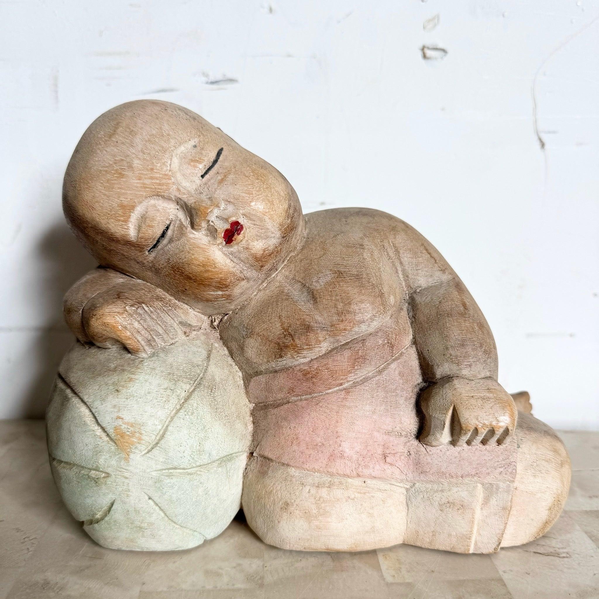 Bébés asiatiques en bois vintage sculptés à la main - Lot de 2 en vente 1