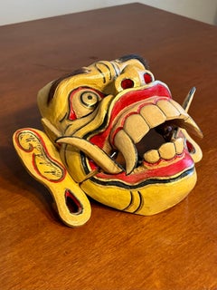Vintage Hand-Carved Balinese Demon Mask with Articulated Jaw