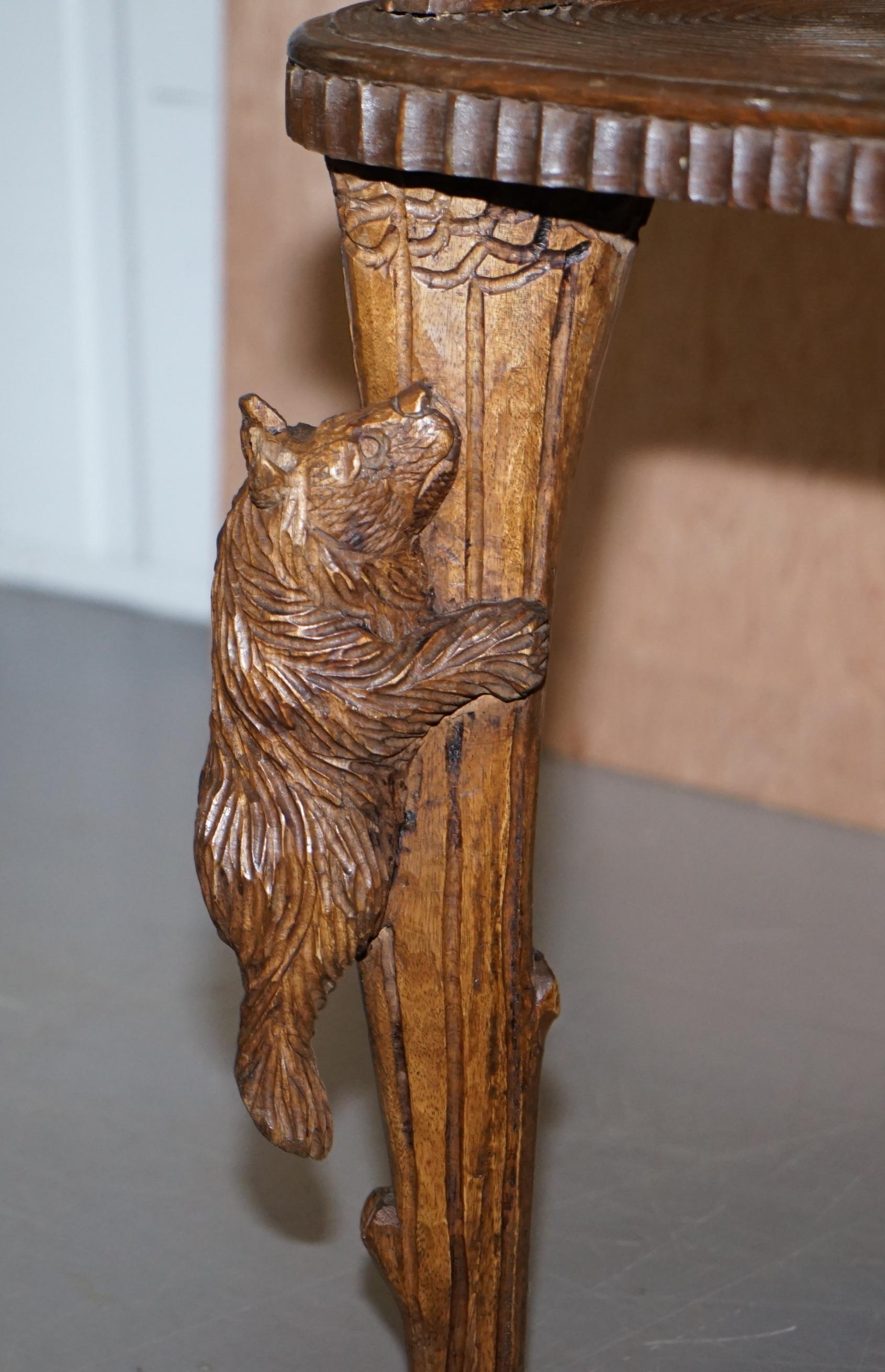 Vintage Hand Carved Black Forest Wood Bear Armchair with Bears Climbing the Legs 5