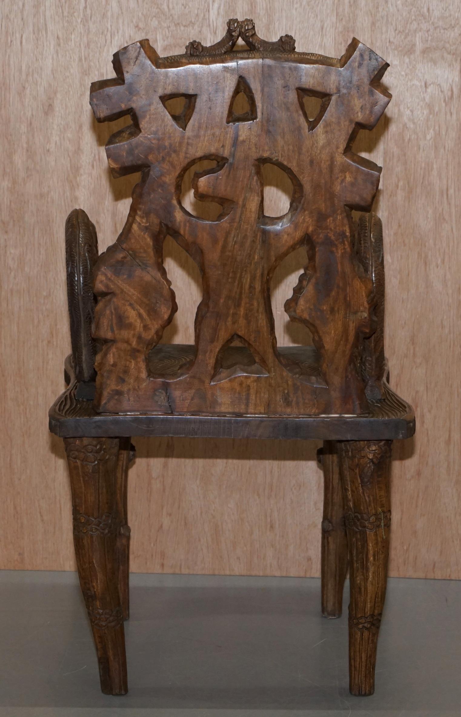 Vintage Hand Carved Black Forest Wood Bear Armchair with Bears Climbing the Legs 13