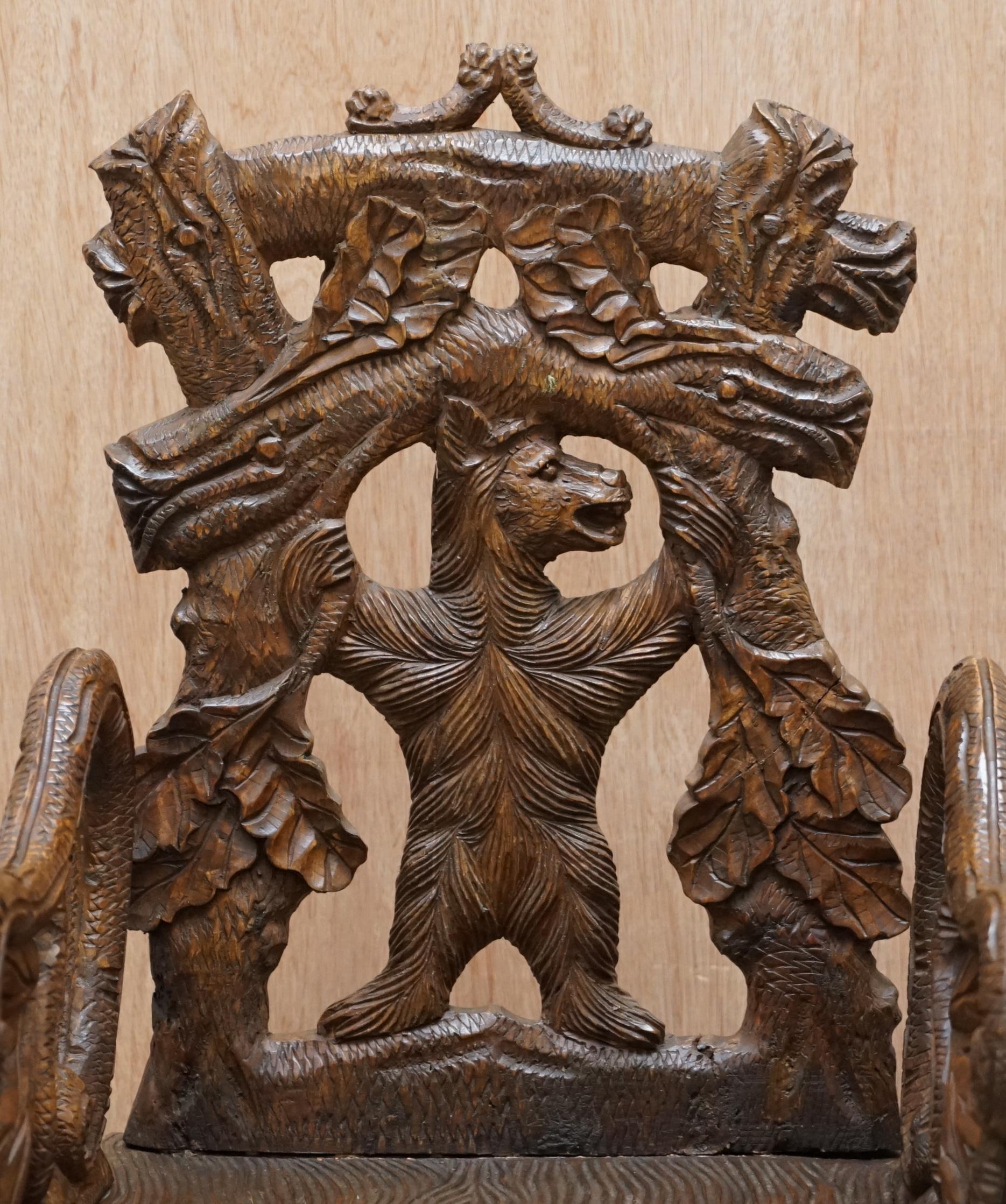 Vintage Hand Carved Black Forest Wood Bear Armchair with Bears Climbing the Legs In Good Condition In West Sussex, Pulborough