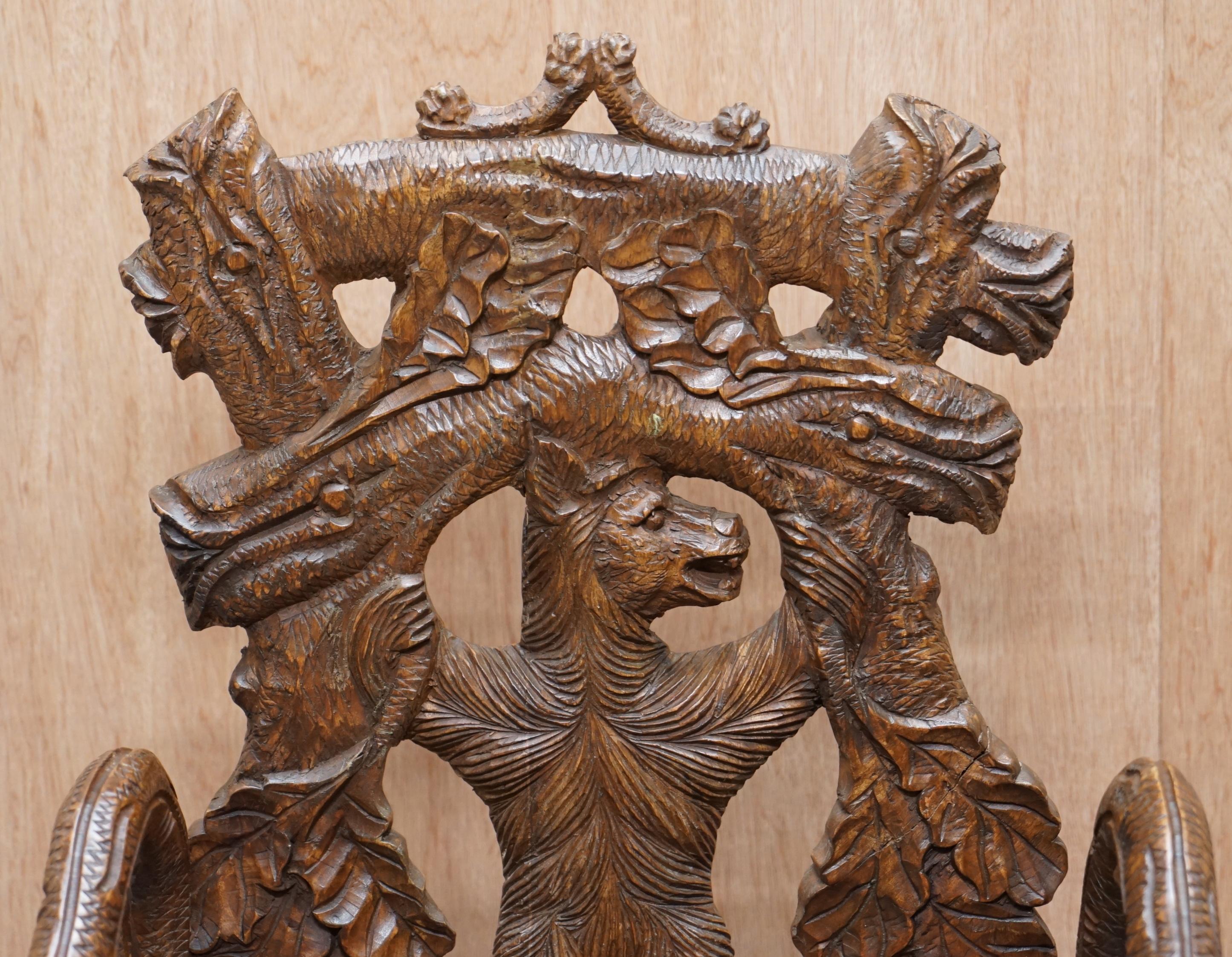 Vintage Hand Carved Black Forest Wood Bear Armchair with Bears Climbing the Legs 1