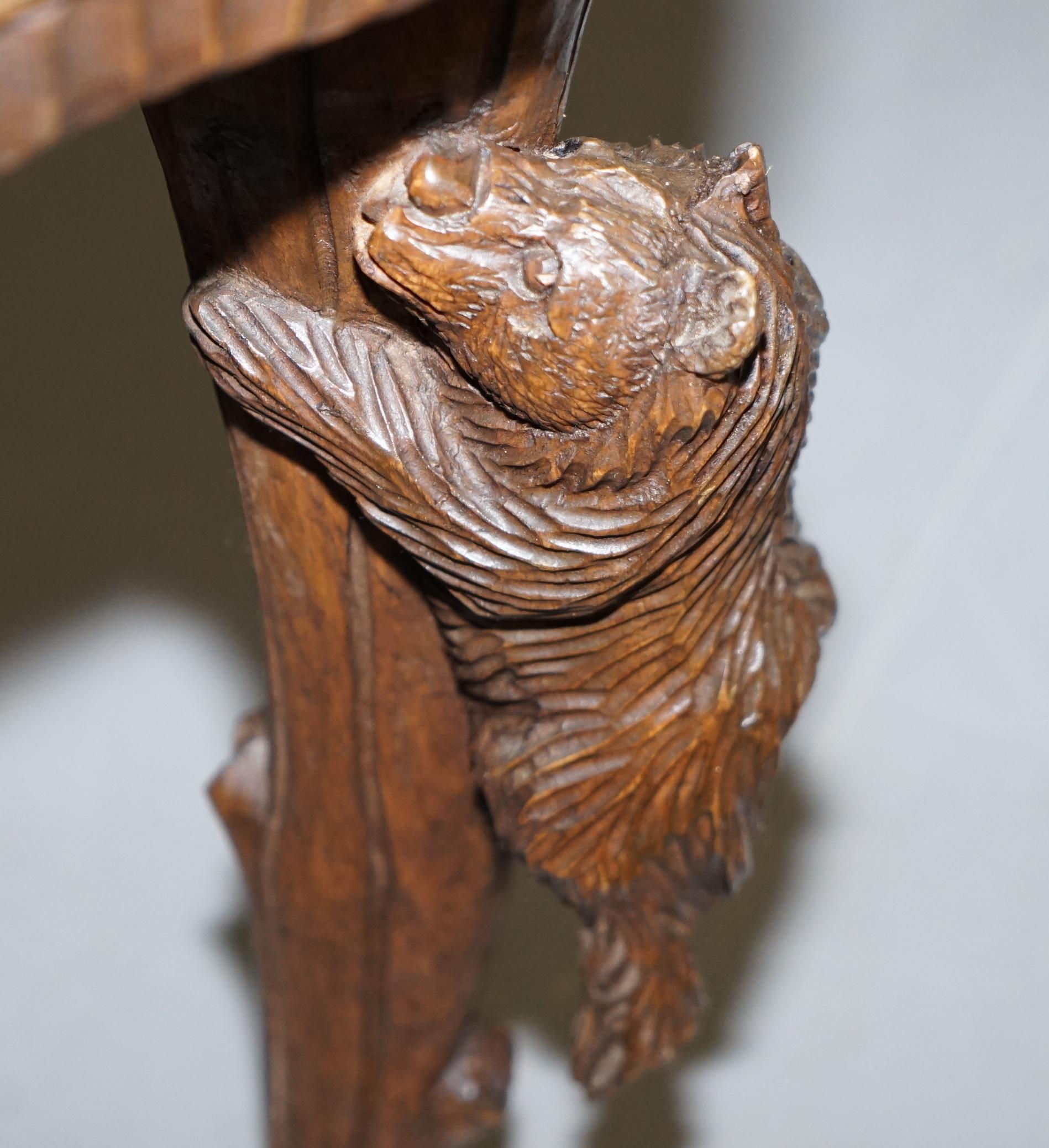 Vintage Hand Carved Black Forest Wood Bear Chair with Bears Climbing the Legs 1