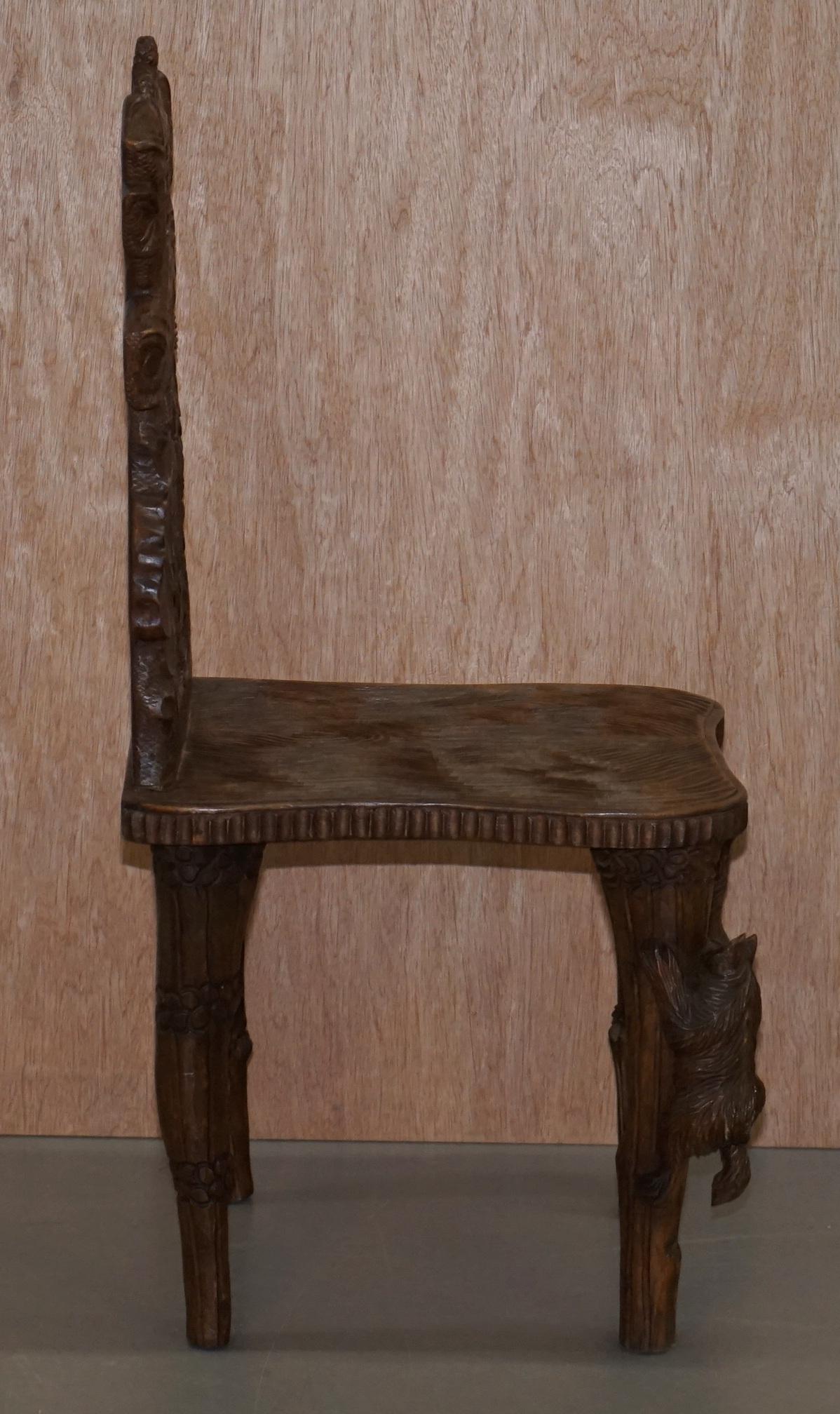 Vintage Hand Carved Black Forest Wood Bear Chair with Bears Climbing the Legs 2