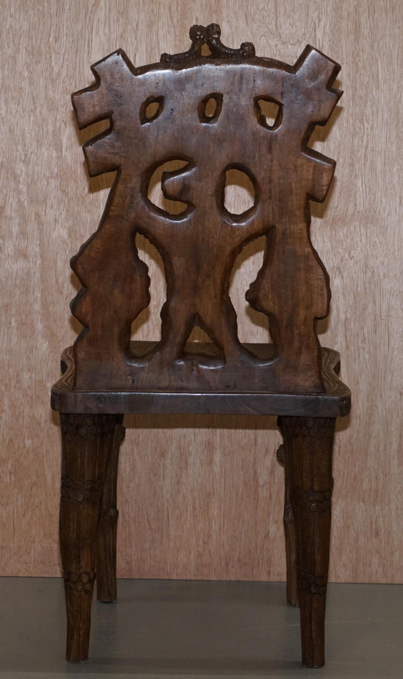 Vintage Hand Carved Black Forest Wood Bear Chair with Bears Climbing the Legs 4