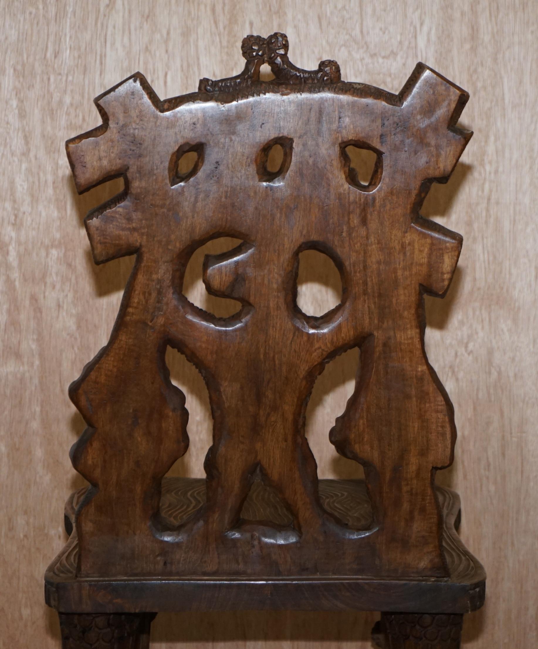 Vintage Hand Carved Black Forest Wood Bear Chair with Bears Climbing the Legs 5