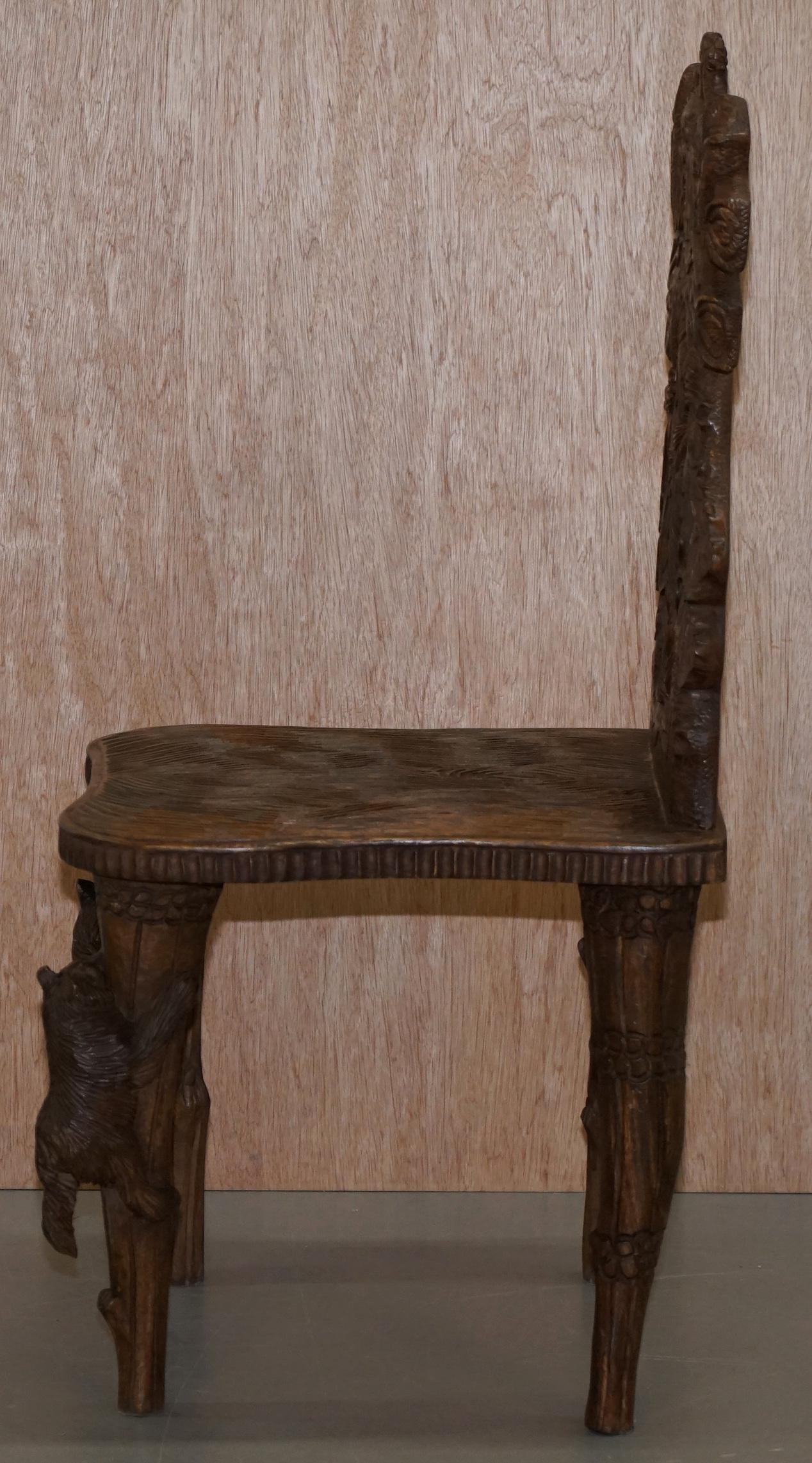 Vintage Hand Carved Black Forest Wood Bear Chair with Bears Climbing the Legs 6