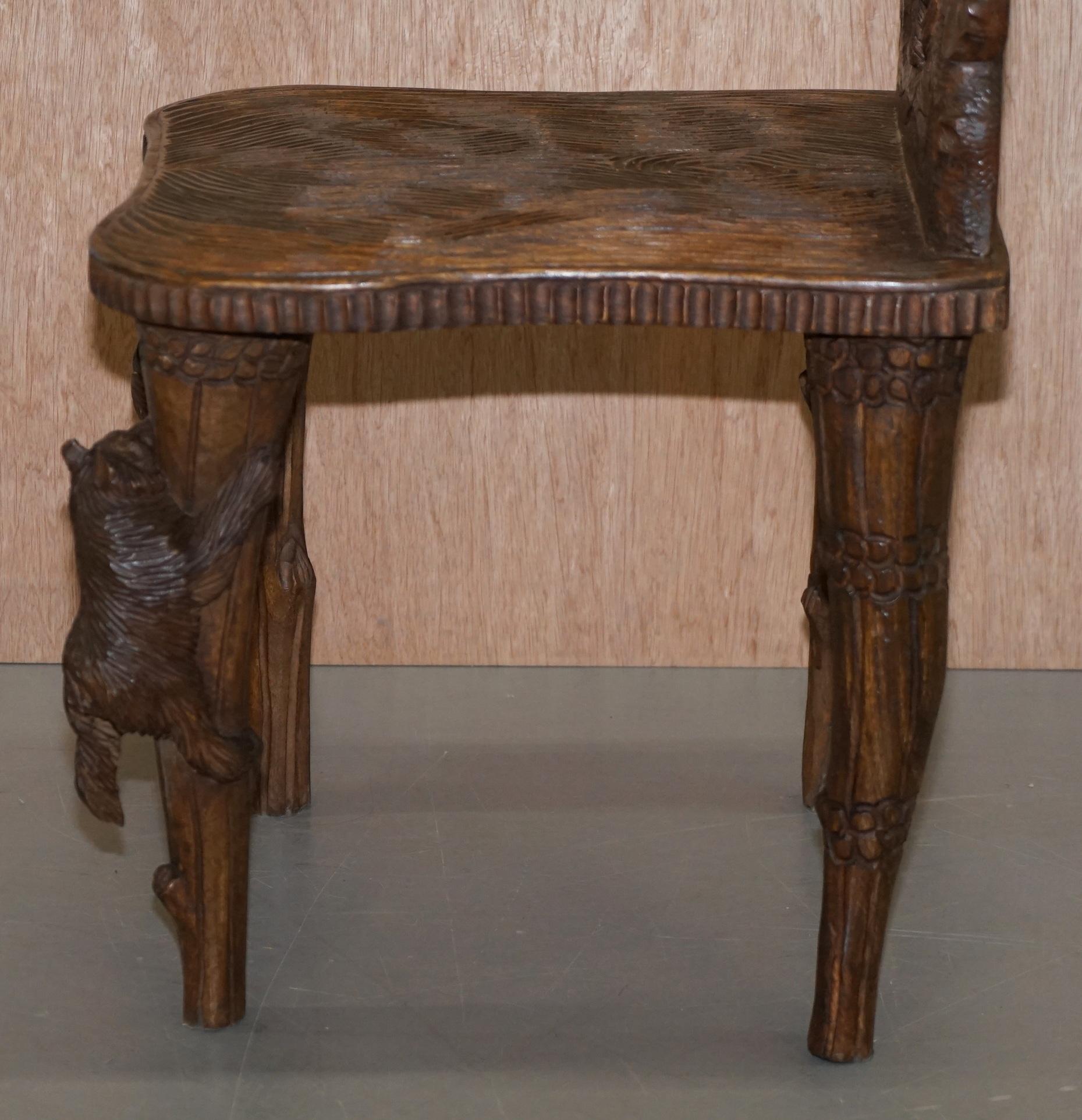 Vintage Hand Carved Black Forest Wood Bear Chair with Bears Climbing the Legs 7