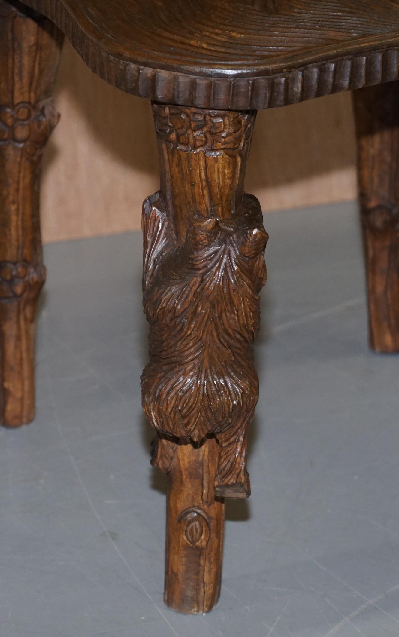 Hand-Crafted Vintage Hand Carved Black Forest Wood Bear Chair with Bears Climbing the Legs