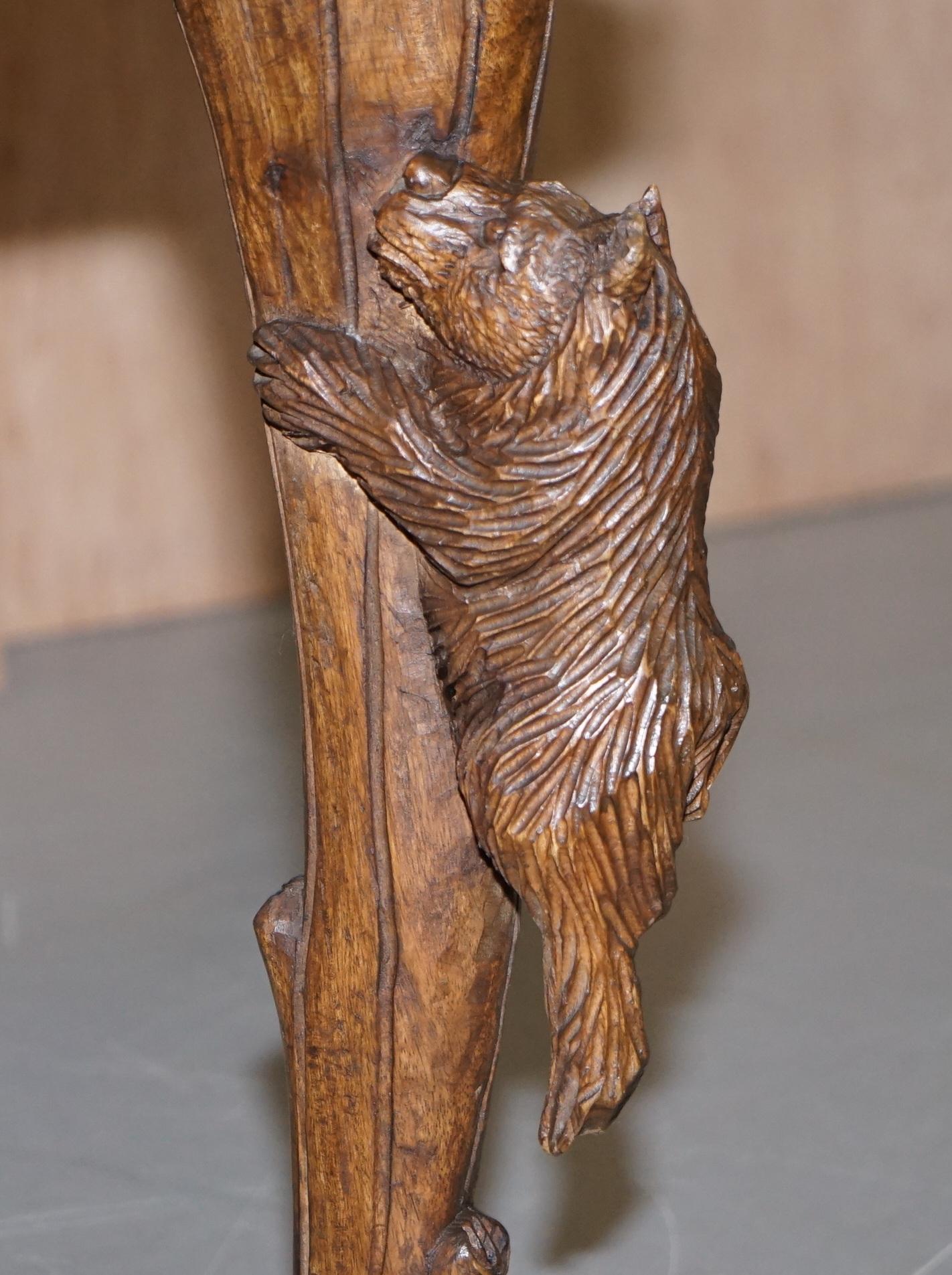 20th Century Vintage Hand Carved Black Forest Wood Bear Chair with Bears Climbing the Legs