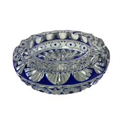Vintage Hand geschnitzt Blau Kristall Aschenbecher