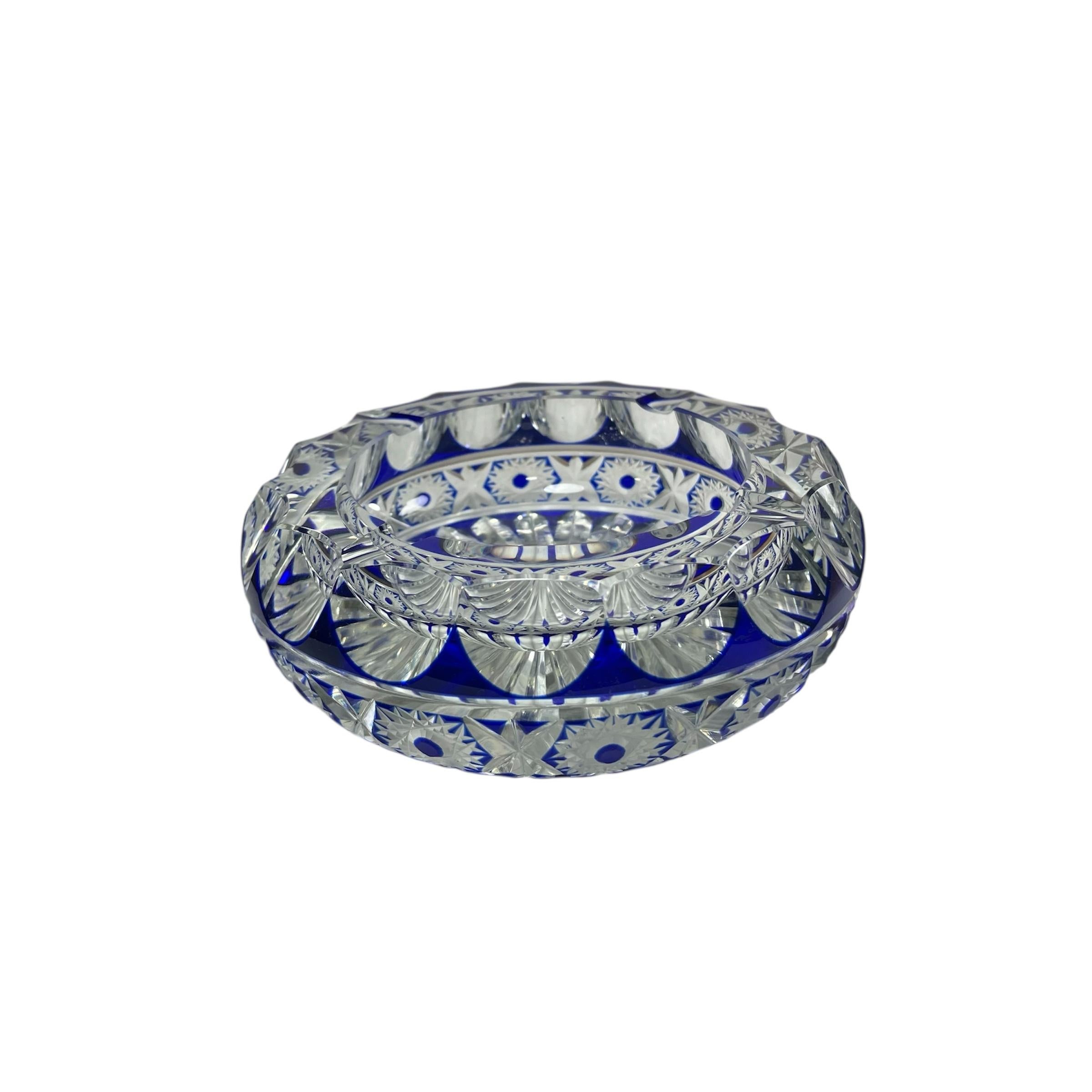 Argentine Vintage Hand Carved Blue Crystal Ashtray For Sale