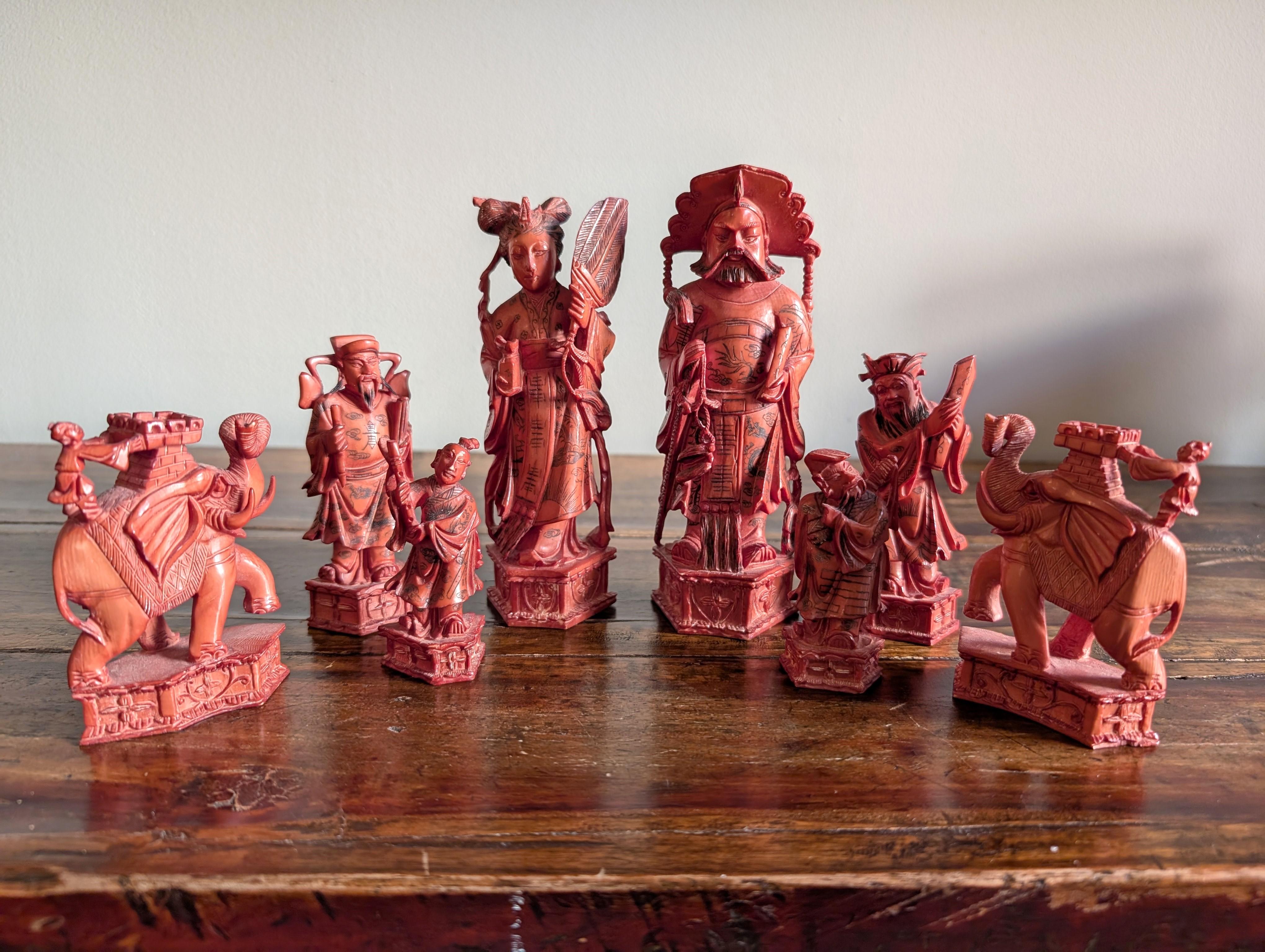 Vintage Hand Carved Bone Chess Set Chinese Asian Art with Travel Board Game For Sale 4