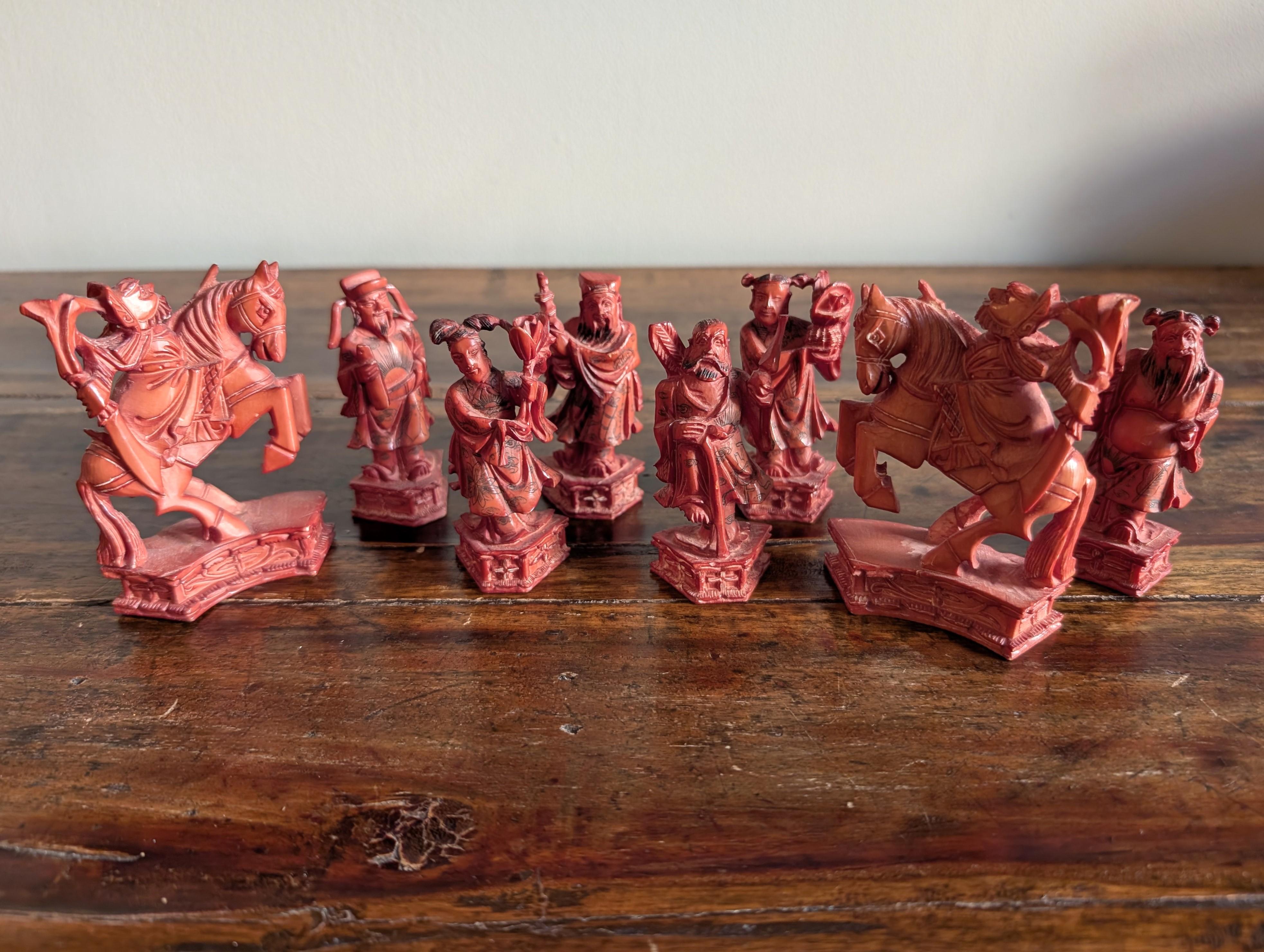 Vintage Hand Carved Bone Chess Set Chinese Asian Art with Travel Board Game For Sale 5