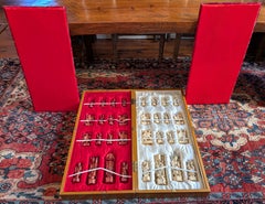 Vintage Hand Carved Bone Chess Set Chinese Asian Art with Travel Board Game