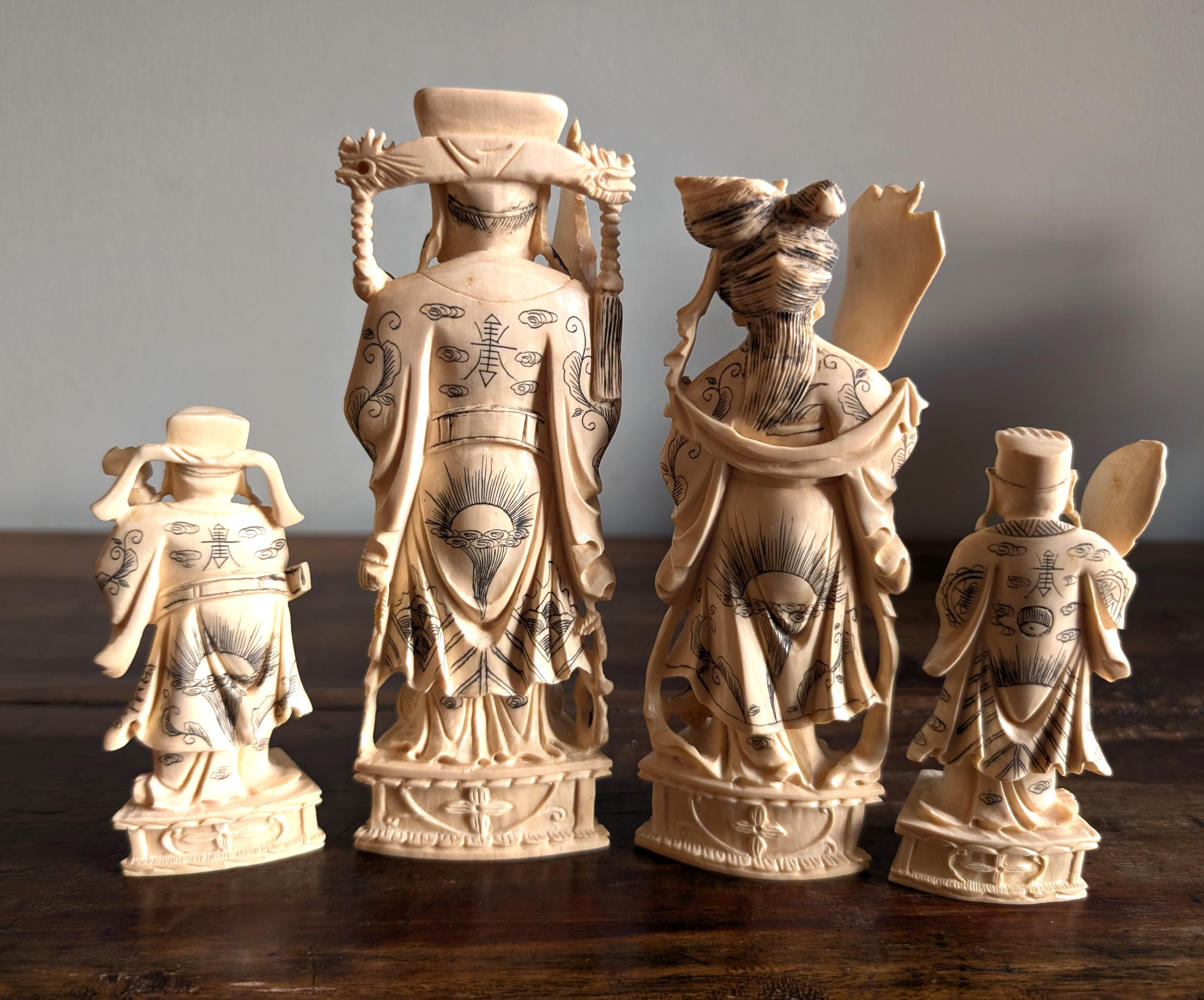 20th Century Vintage Hand Carved Bone Chess Set Chinese Asian Art with Travel Board Game For Sale