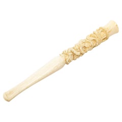 Vintage Hand Carved Bone Cigarette Holder Stick Asian Chinese Dragon