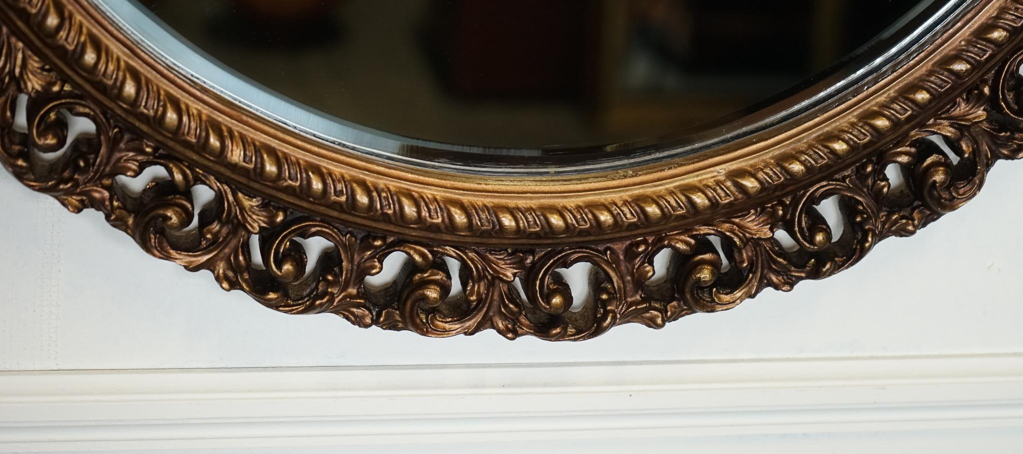 VINTAGE HAND CARVED BRONZE CIRCULAR BEVELLED WALL MIRROR j1 In Good Condition For Sale In Pulborough, GB
