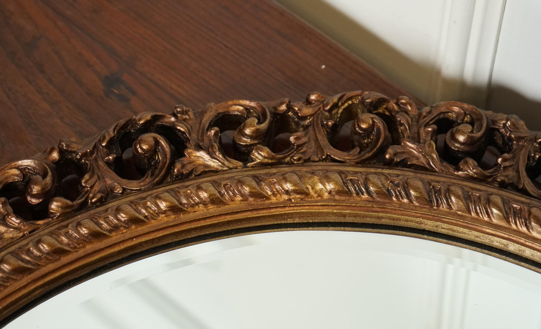 VINTAGE HAND CARVED BRONZE CIRCULAR BEVELLED WALL MIRROR j1 For Sale 1