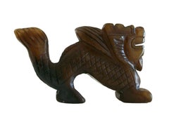Vintage Hand Carved Brown / Amber Jadeite Dragon, China, Mid/Late 20th Century