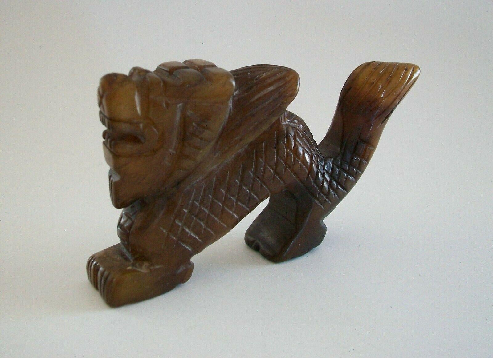 Chinese Vintage Hand Carved Brown / Amber Jadeite Dragon, China, Mid/Late 20th Century For Sale