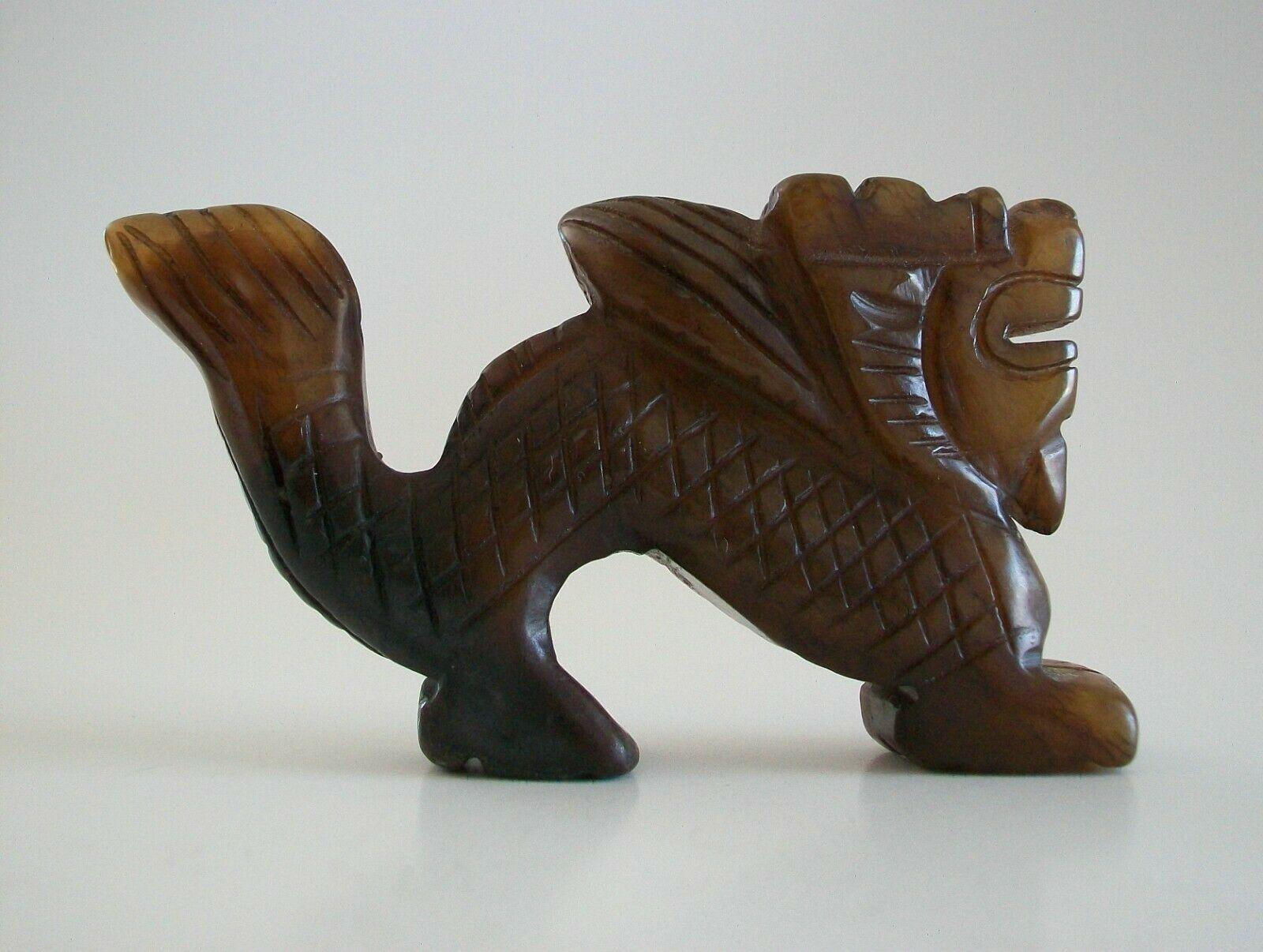 Hand-Carved Vintage Hand Carved Brown / Amber Jadeite Dragon, China, Mid/Late 20th Century For Sale