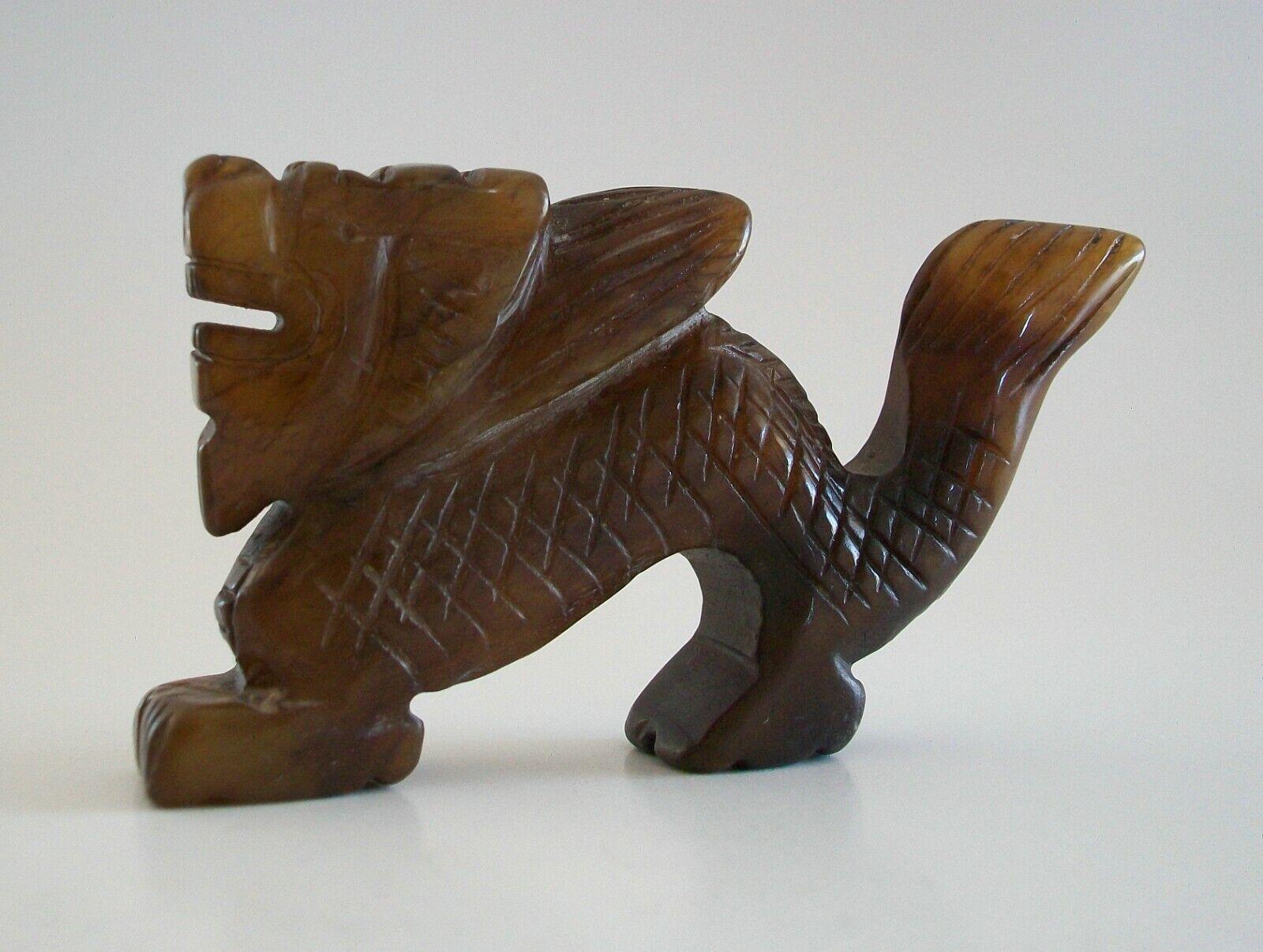 Vintage Hand Carved Brown / Amber Jadeite Dragon, China, Mid/Late 20th Century In Good Condition For Sale In Chatham, ON