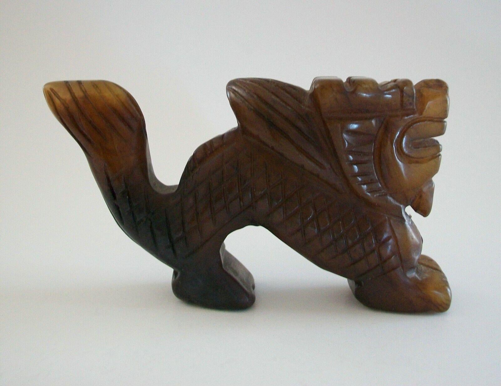 Vintage Hand Carved Brown / Amber Jadeite Dragon, China, Mid/Late 20th Century For Sale 1