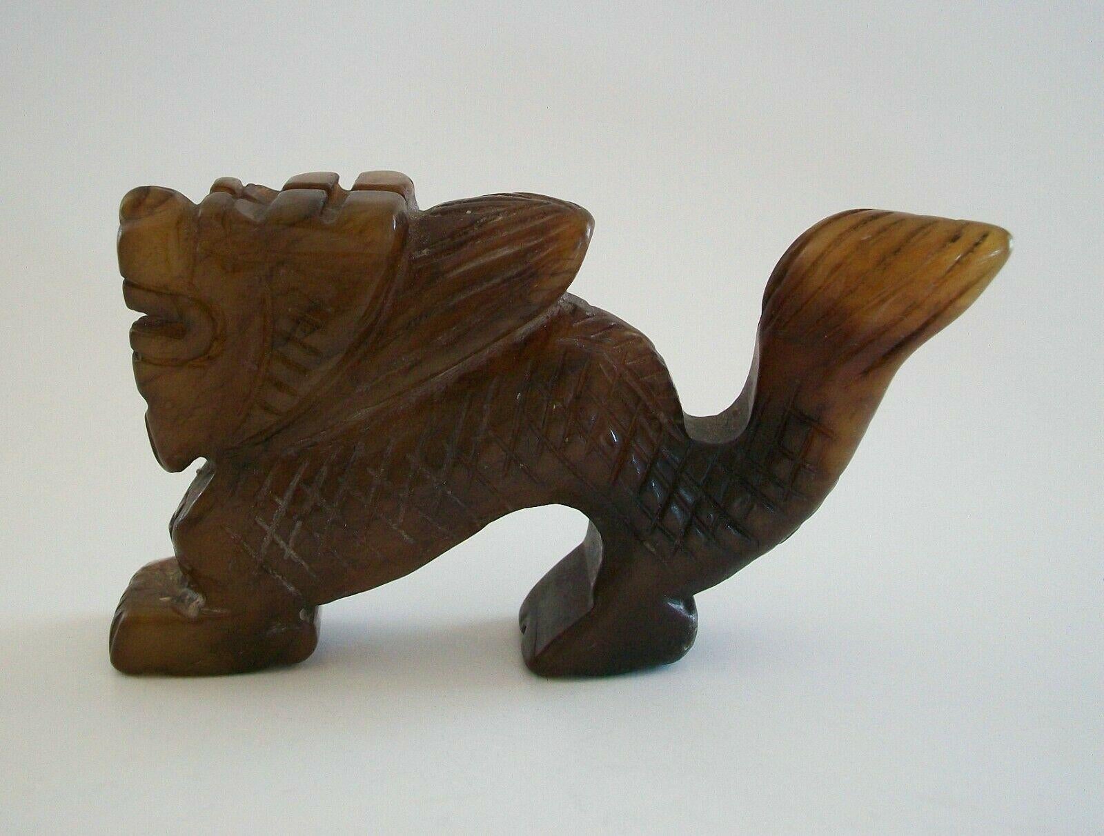 Vintage Hand Carved Brown / Amber Jadeite Dragon, China, Mid/Late 20th Century For Sale 2