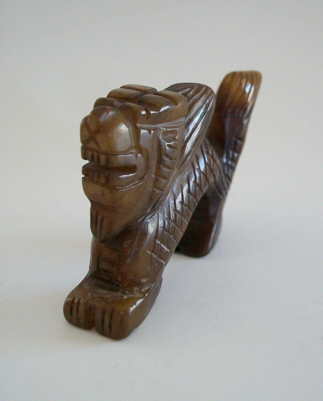 Vintage Hand Carved Brown / Amber Jadeite Dragon, China, Mid/Late 20th Century For Sale 3