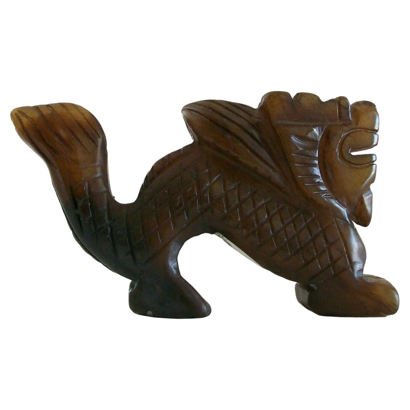 Vintage Hand Carved Brown / Amber Jadeite Dragon, China, Mid/Late 20th Century For Sale
