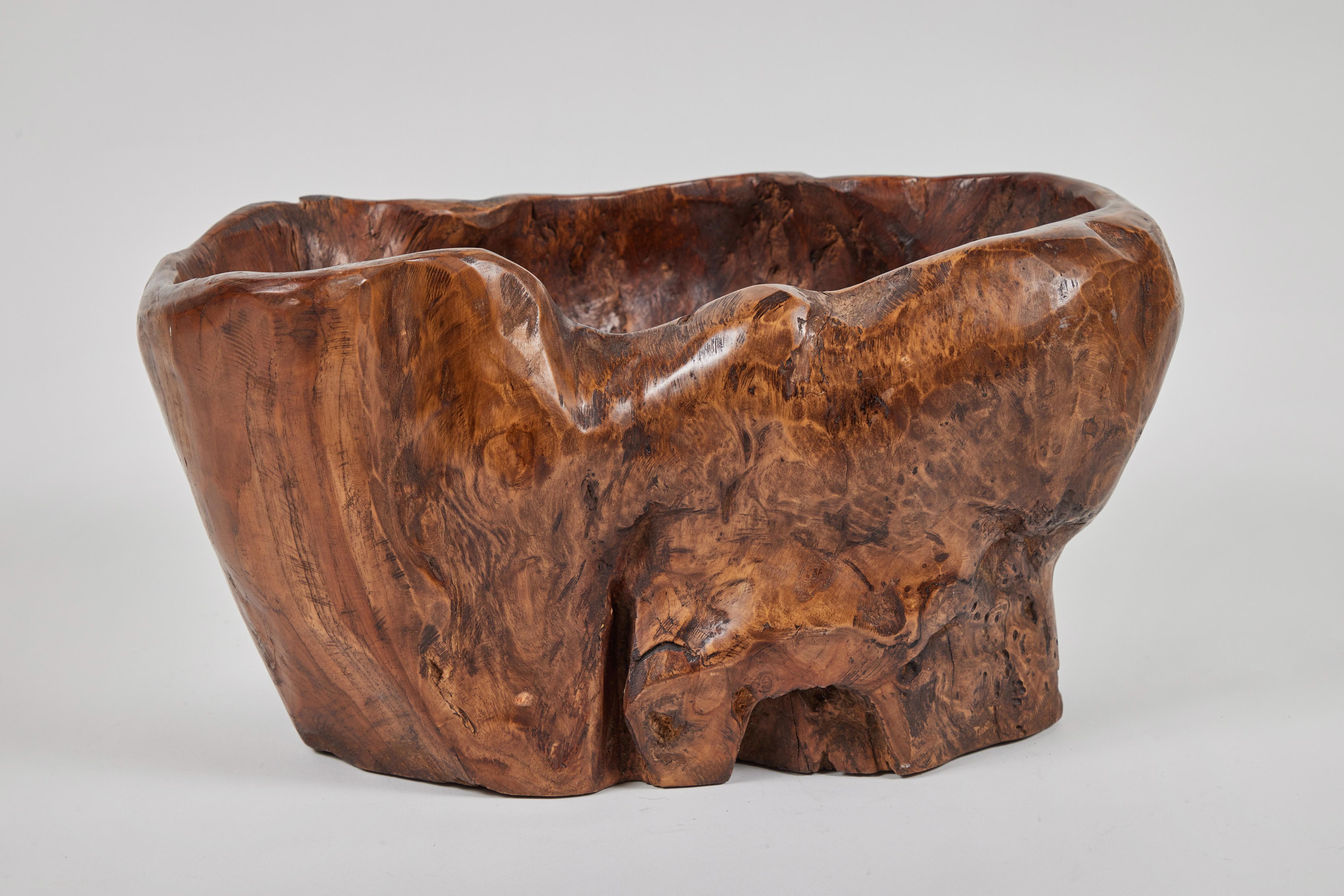 20th Century Vintage Hand Carved Burl Walnut Bowl